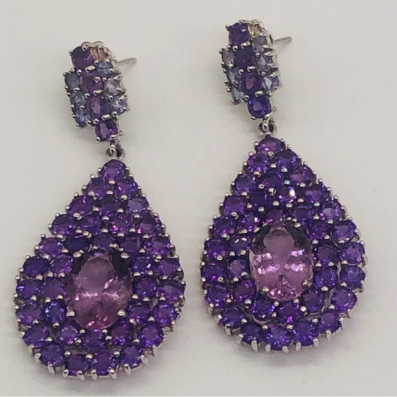 Designer Sterling Silver 925 earrings Amatista stone - Picture 5 of 7